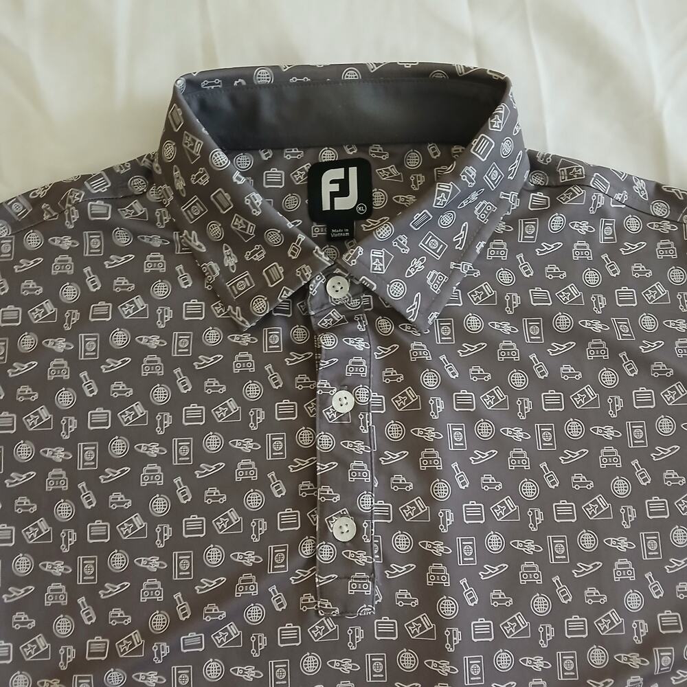 FootJoy Polo Shirt Men XL Gray Novelty Travel Print Golf Resort Stretch Performa - Picture 4 of 13